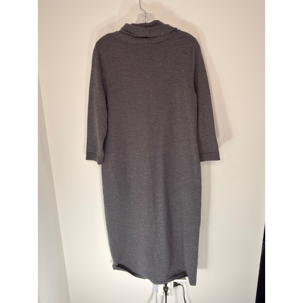 Talbots Pure Italian Merino Wool Blend Sweater Dress Gray Turtleneck Midi Medium - Picture 9 of 12